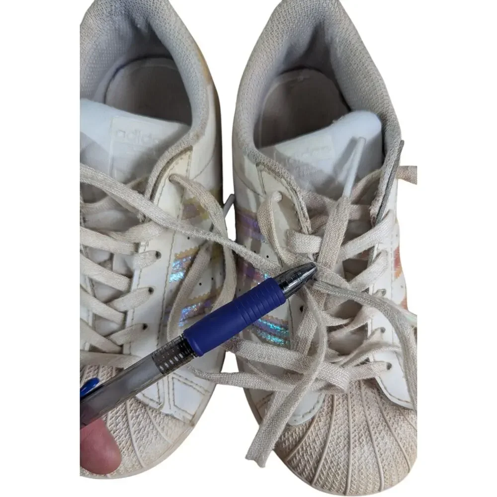 Adidas Girls Superstar Shoes White Size 13K fv3147 Iridiscente Shiny Stripes